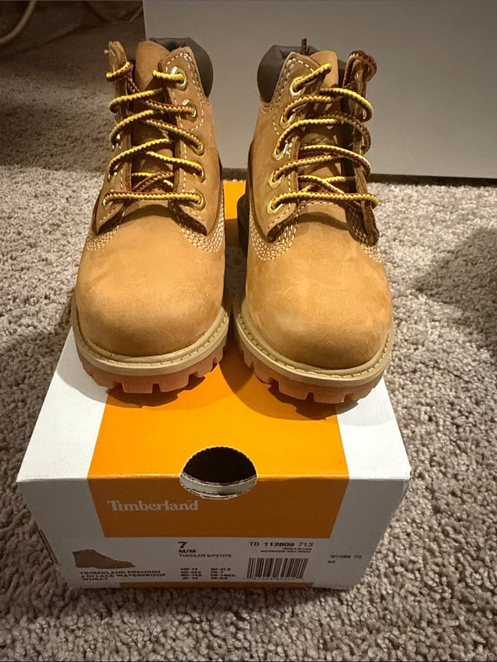 Timberland Toddler Tan Nubuck Work Boots with Yellow Accents